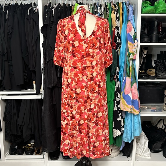 ELOQUII RED PINK FLORAL MIDI DRESS - Picture 5 of 5